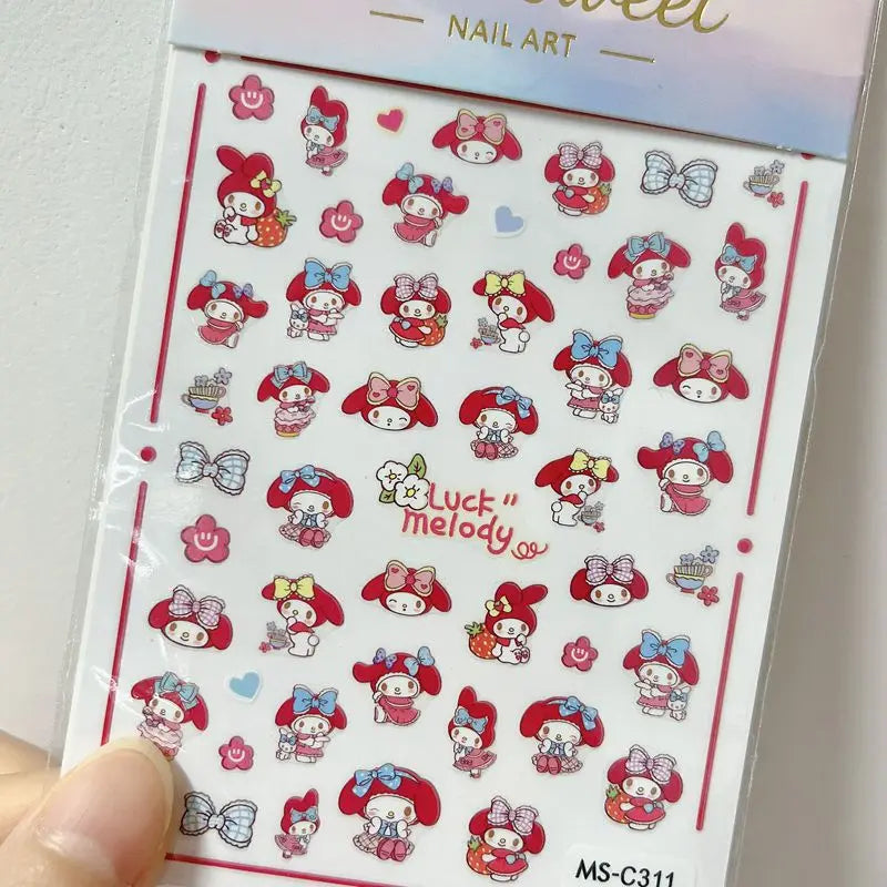 1PCS Cartoon Cute Melody Kuromi 3D Nail Stickers Press on Nails Sanrio Nail Art Decoration New Anime Nail Art Decals Stickers