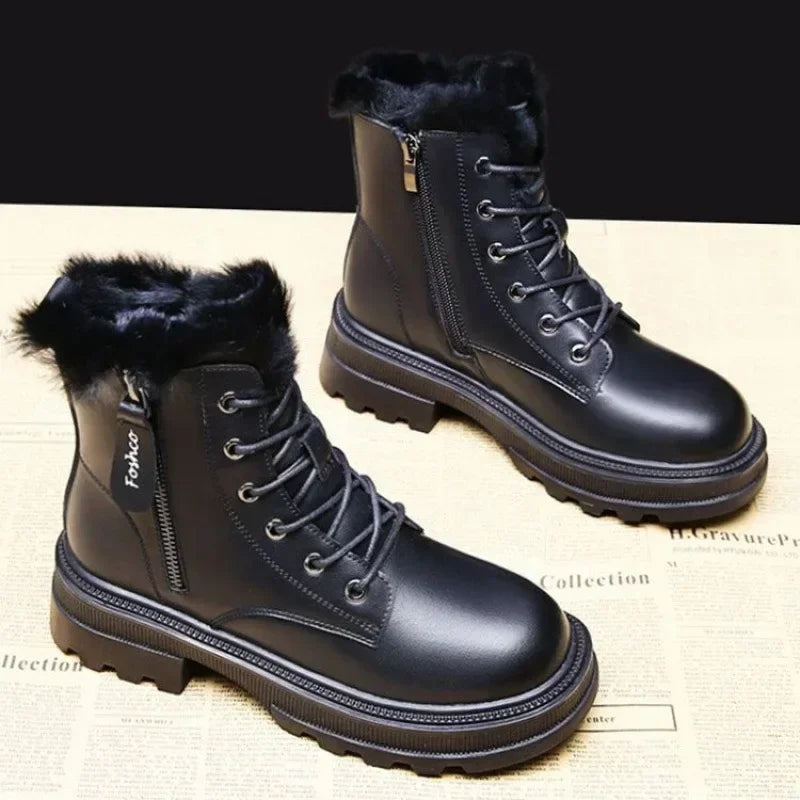 Snow Boots Women's Shoes New Plush Cotton Shoes Zip Winter Ankle Boots Platform Warm Non-slip Comfortable Outdoor Boots 2025