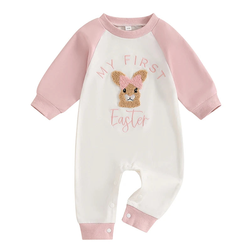Toddler Boy Spring Casual Romper Long Sleeve Round Neck Cartoon Dinosaur Print Jumpsuit Easter Outfit for Kids