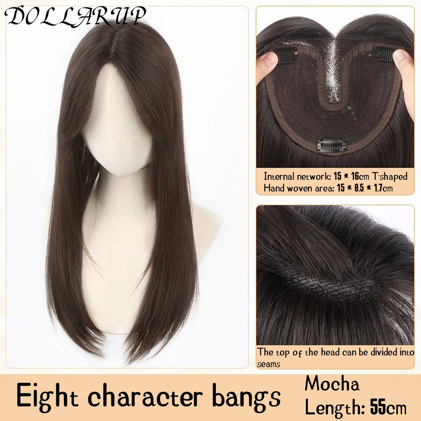 DOLLARUP Hair Toppers with Bangs for Women Synthetic 12.5x12.5 Top Hairpieces Wigs Long Striaght Clip in Hair Extension