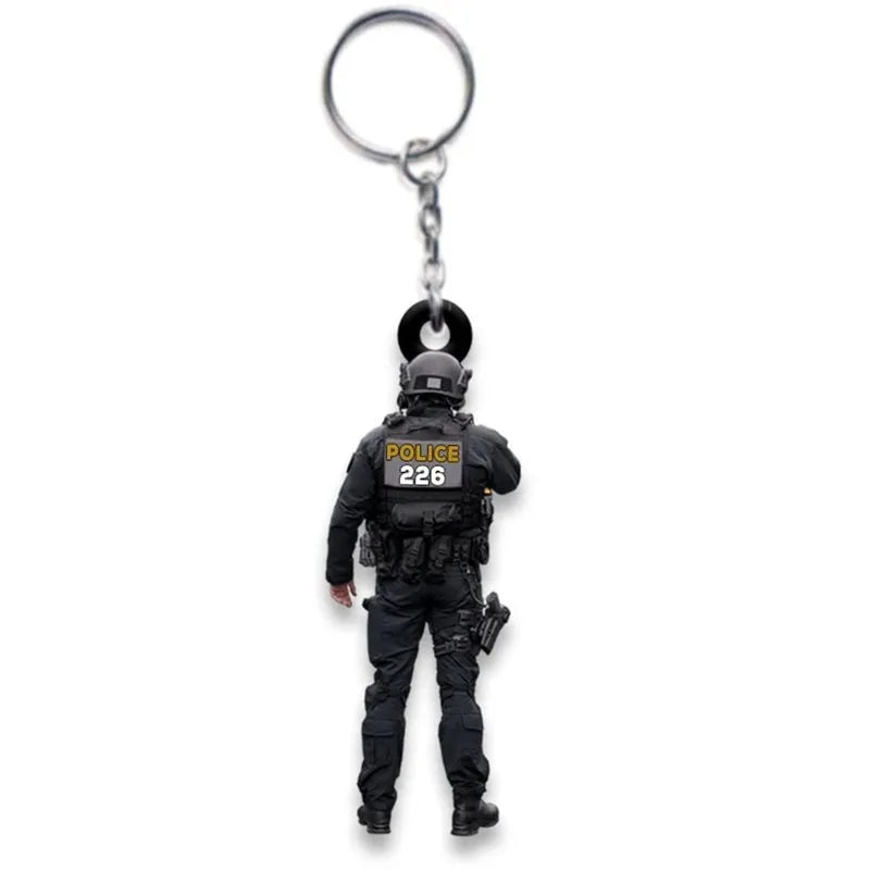 New Police Uniform Key Chain Decoration Acrylic Flat Men's And Women's Backpacks Creative Hanging Key Ring