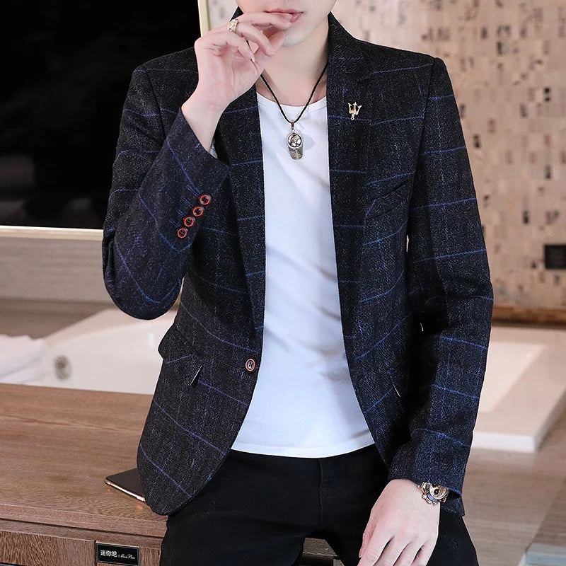 2023 Men Blaze Fashion Handsome All Fashion Handsome Korean Version Slim Boutique Business Leisure Four Seasons Polyester