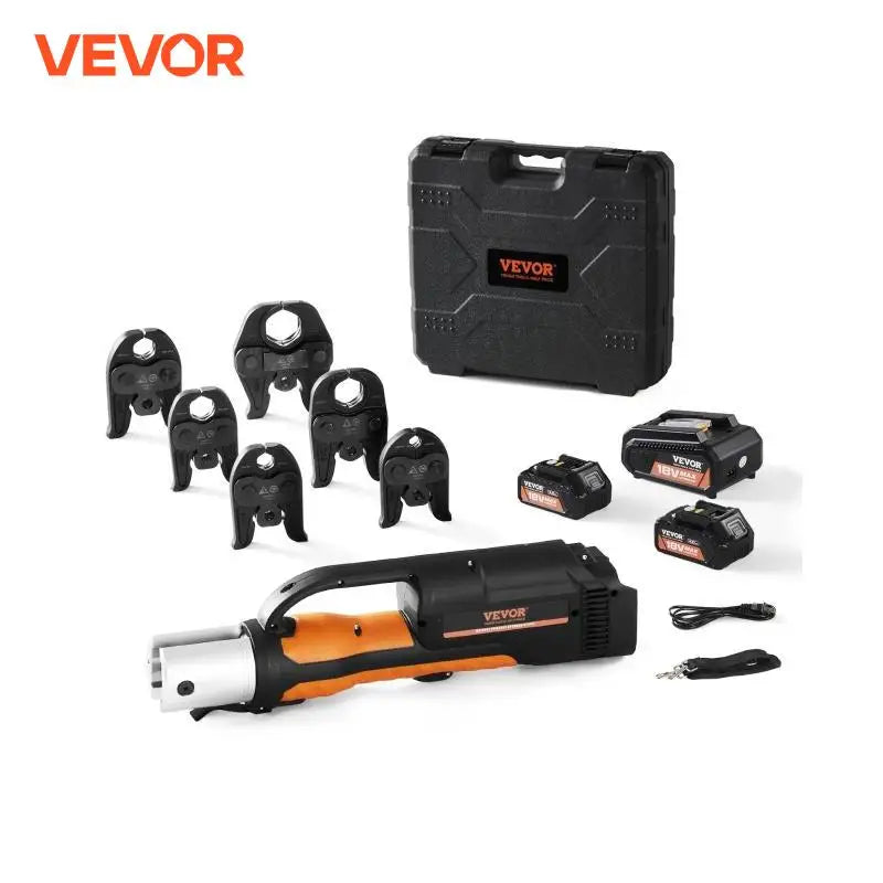 VEVOR Pro Press Tool 18V Electric Pipe For 1/2 to 2inch Stainless Steel 6 Press Jaws 2PCS 4AH Battery Fast Charger Carrying Case