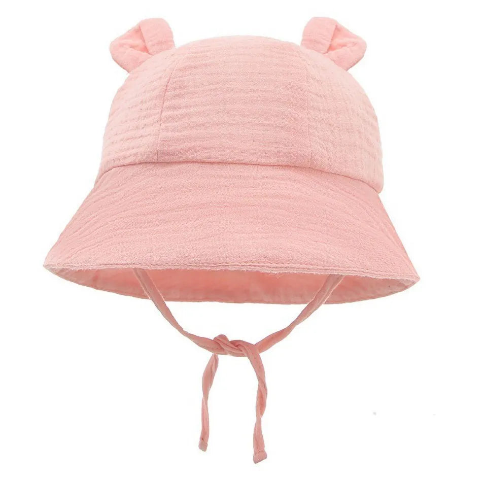 Newborn Baby Hat Infant Muslin Bucket Hat Kids Bear Ears Summer Beach Sun Caps Boys Girls Easter Hats For Toddlers 3-12 Months