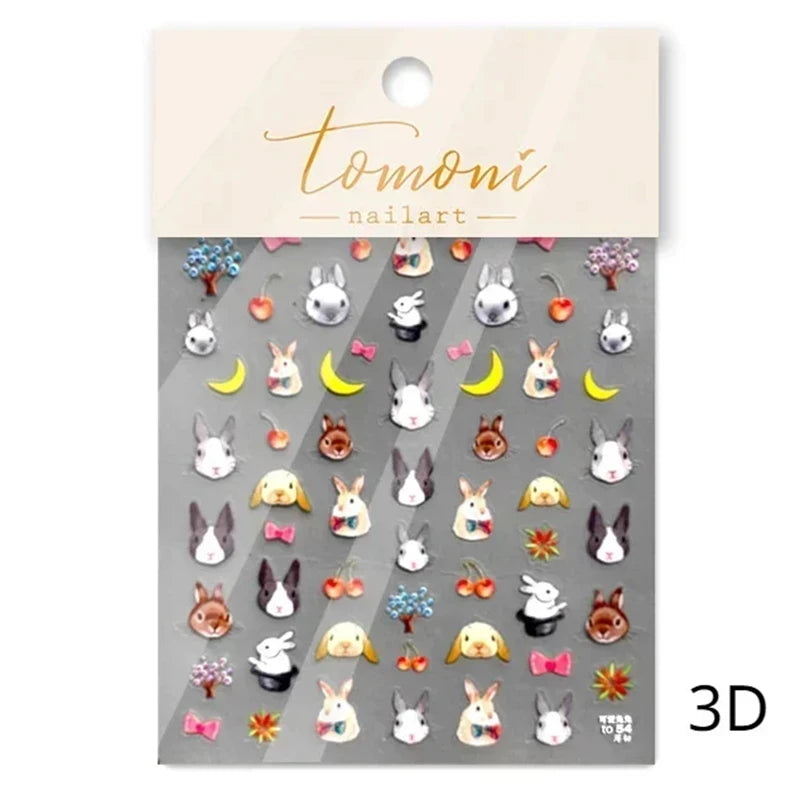 Noble Rococo Bunny Girl Pearl Butterfly Easter Egg Rabbit Soft Relief Self Adhesive 5D Nail Art Decoration Sticker 3D Nail Decal