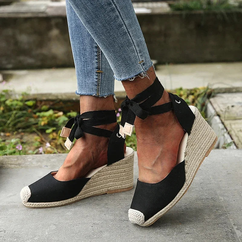 Women's Wedges Espadrilles Sandals Summer 2024 New Ankle Strap Gladiator Sandalias Woman Hemp Bottom Casual Shoes Plus Size 43