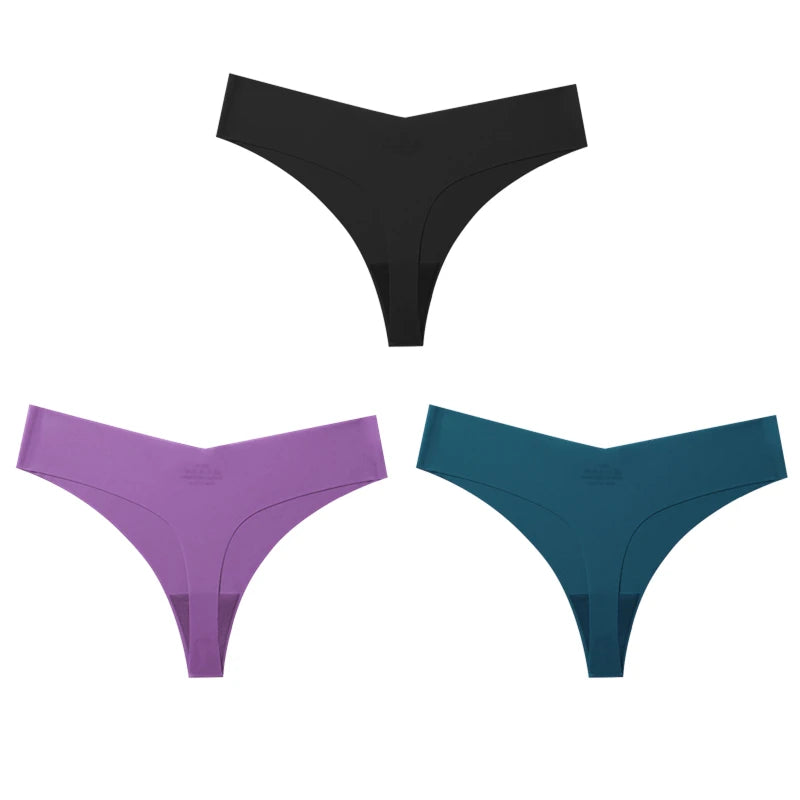 TrowBridge 3PCS/Set Women's Panties Simple Seamless Underwear Breathable Satin Thongs Sexy Lingerie Comfortable Sports G-Strings