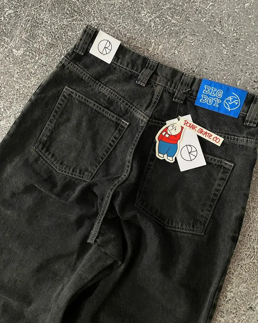 Harajuku Gothic Streetwear Polar Big Boy Jeans Japanese Hip Hop Cartoon Embroidery Baggy Jean Black Pant High Waisd Wide Trouser