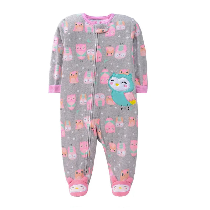 Newborn Infant Baby Girl Rompers 2024 Winter Autumn Warm Micro Fleece Animal Sleepsuit Animal Overall Babe Jumpsuits 0-12 Months