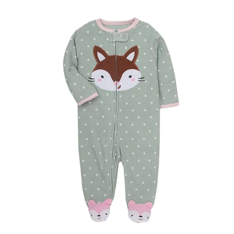 Newborn Infant Baby Girl Rompers 2024 Winter Autumn Warm Micro Fleece Animal Sleepsuit Animal Overall Babe Jumpsuits 0-12 Months