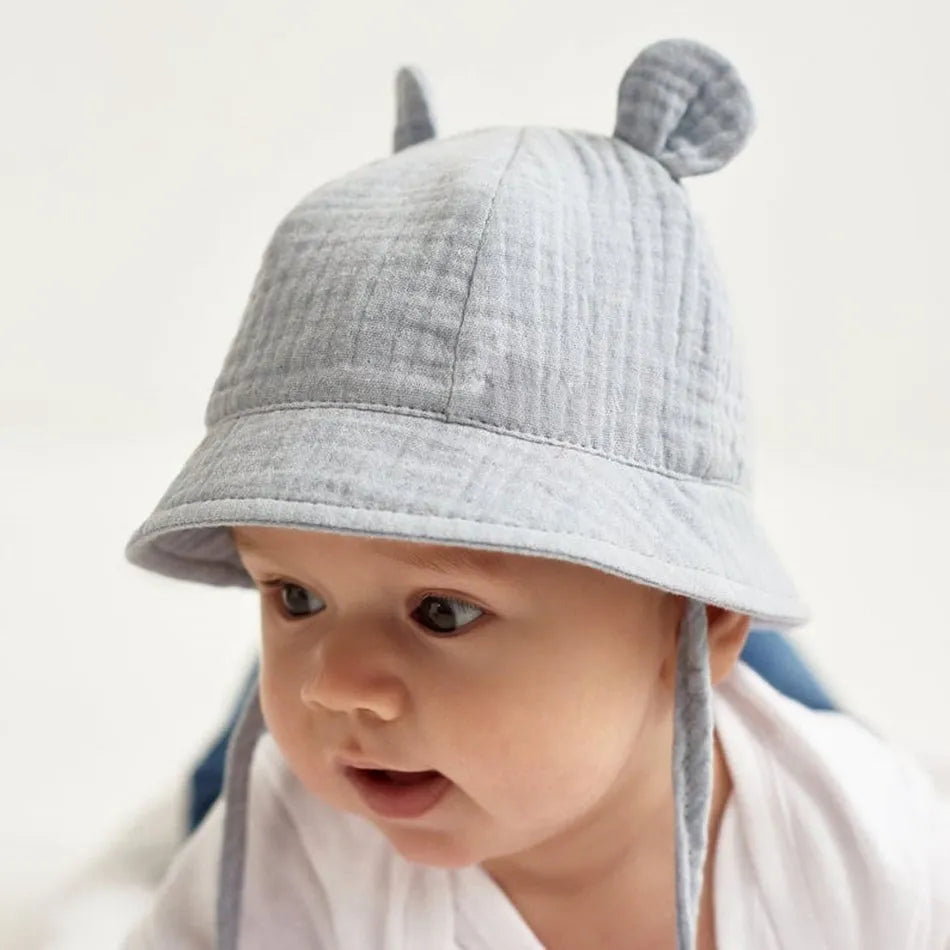 Newborn Baby Hat Infant Muslin Bucket Hat Kids Bear Ears Summer Beach Sun Caps Boys Girls Easter Hats For Toddlers 3-12 Months