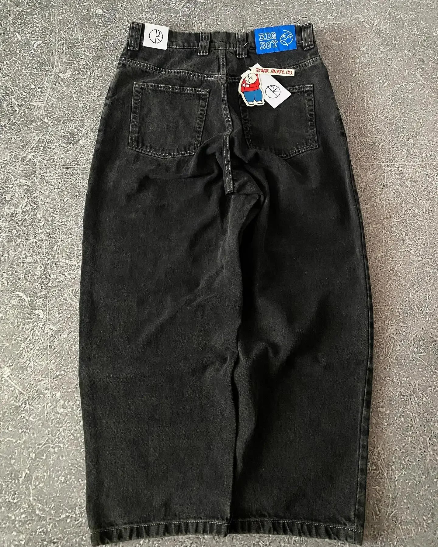 Harajuku Gothic Streetwear Polar Big Boy Jeans Japanese Hip Hop Cartoon Embroidery Baggy Jean Black Pant High Waisd Wide Trouser