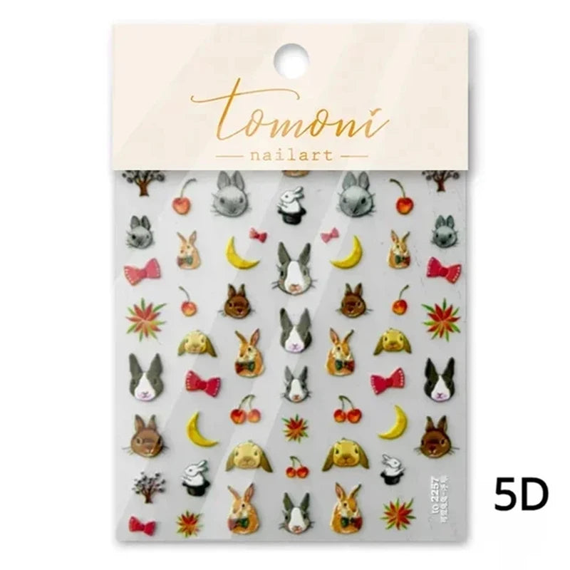 Noble Rococo Bunny Girl Pearl Butterfly Easter Egg Rabbit Soft Relief Self Adhesive 5D Nail Art Decoration Sticker 3D Nail Decal