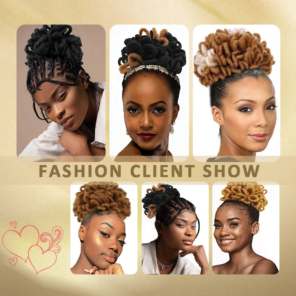 Dreadlocks Bun Afro Puff Drawstring Ponytail Hairpiece 8 Inch High Quality Synthetic Clip in Hair Extensions for Black Women