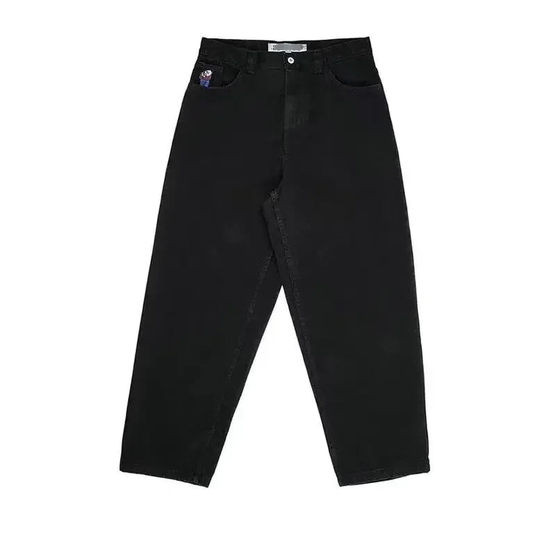 Harajuku Gothic Streetwear Polar Big Boy Jeans Japanese Hip Hop Cartoon Embroidery Baggy Jean Black Pant High Waisd Wide Trouser