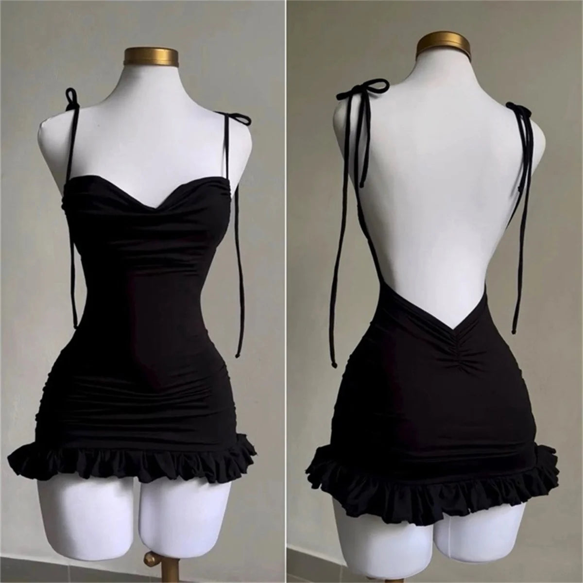2024 European and American New High end Y2K Sexy Open Back Lace up Slim Fit Spicy Girl Short Skirt Summer Party Club Mini Dress