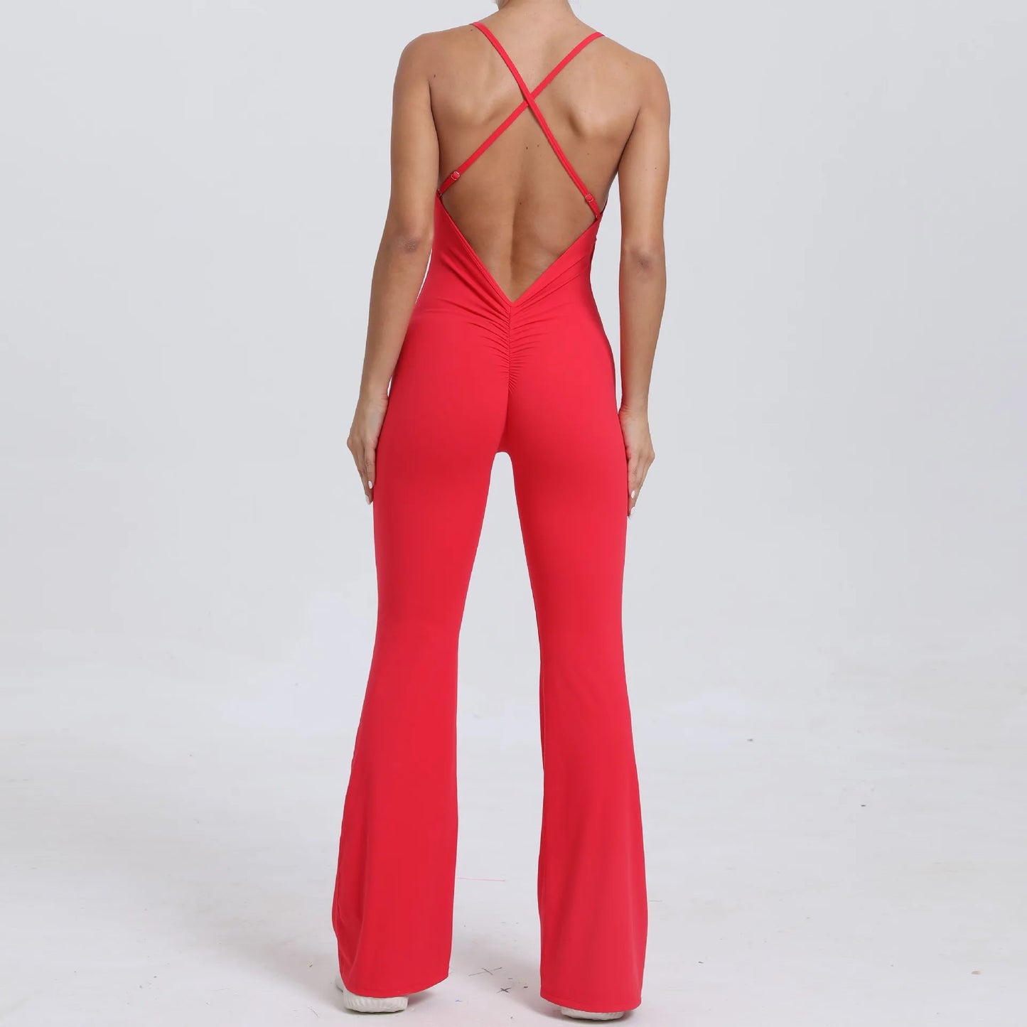 Sexy V Back One-piece Suit Women Gym Sports Jumpsuit Backless Yoga Rompers Women's Sportswear Sleeveles Female Workout Bodysuits