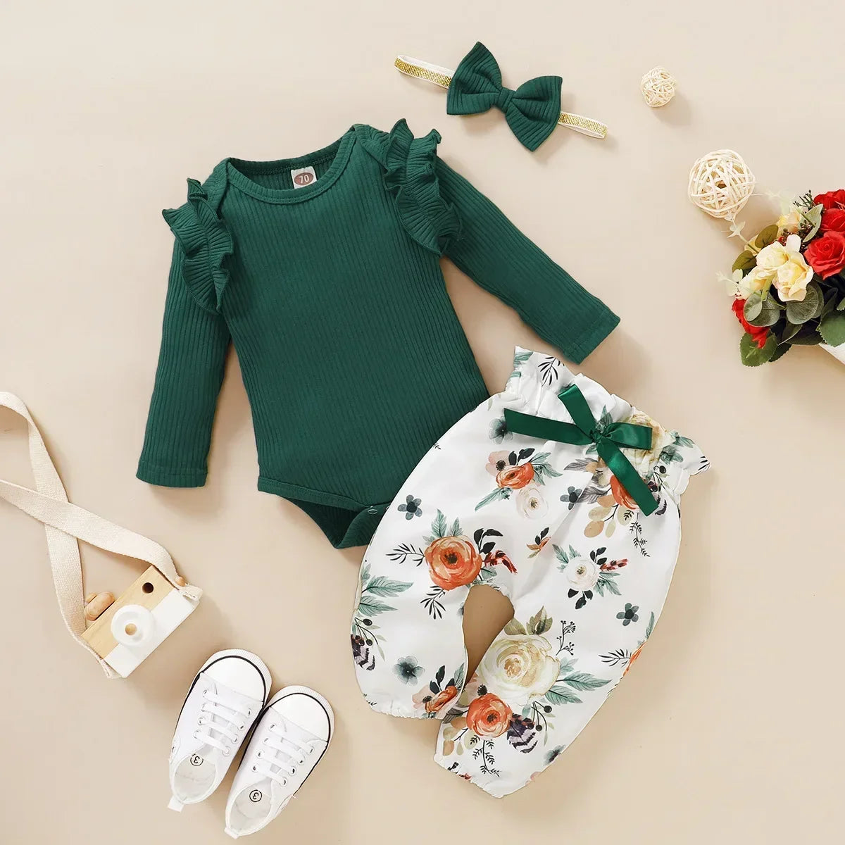 3Pcs Newborn Clothes Baby Girl Clothes Sets Infant Outfit Ruffles Romper Top Bow Leopard Pants New Born Toddler Clothing