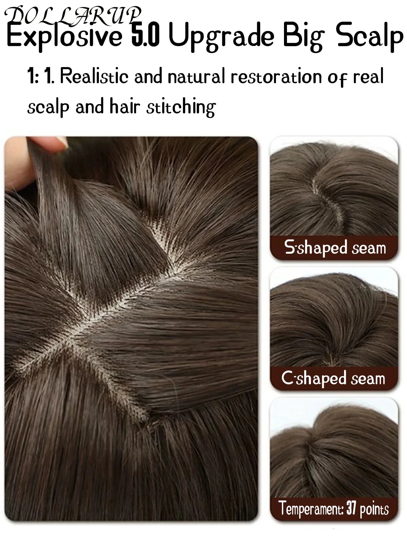 DOLLARUP Hair Toppers with Bangs for Women Synthetic 12.5x12.5 Top Hairpieces Wigs Long Striaght Clip in Hair Extension