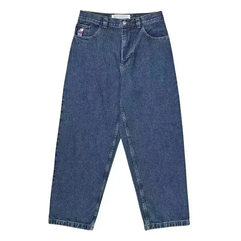 Harajuku Gothic Streetwear Polar Big Boy Jeans Japanese Hip Hop Cartoon Embroidery Baggy Jean Black Pant High Waisd Wide Trouser