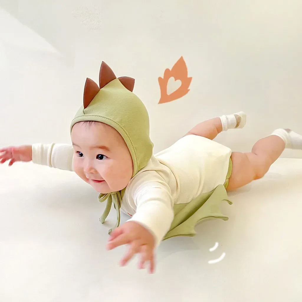 8961-1 Baby Clothes 2024 Spring New Korean Cute Baby Boy's One Piece Clothes Fire Dragon Printing Climbing Clothes.