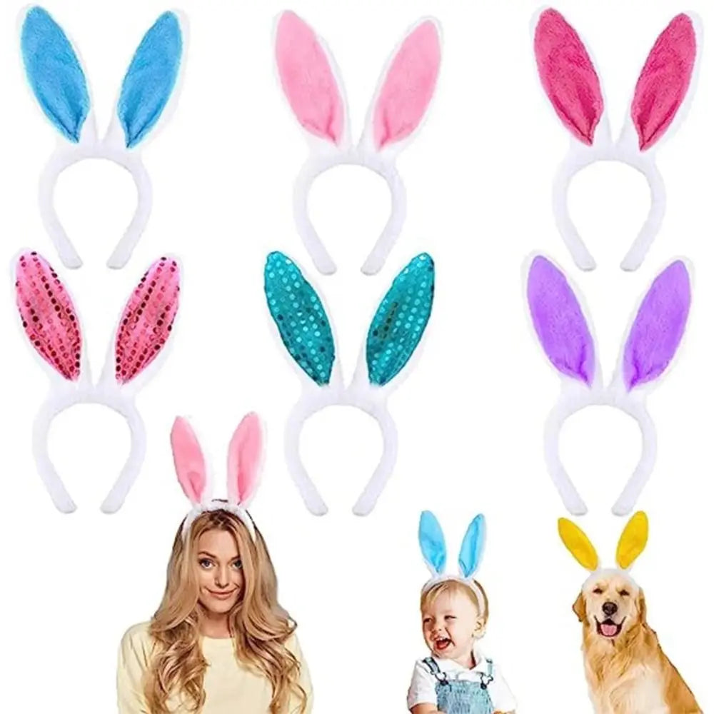 Cute Colorful Bunny Ear Easter Headbands Plush Adult Kids Headwear Rabbit Ear Hair Accessories Masquerade Tiara Adult Children