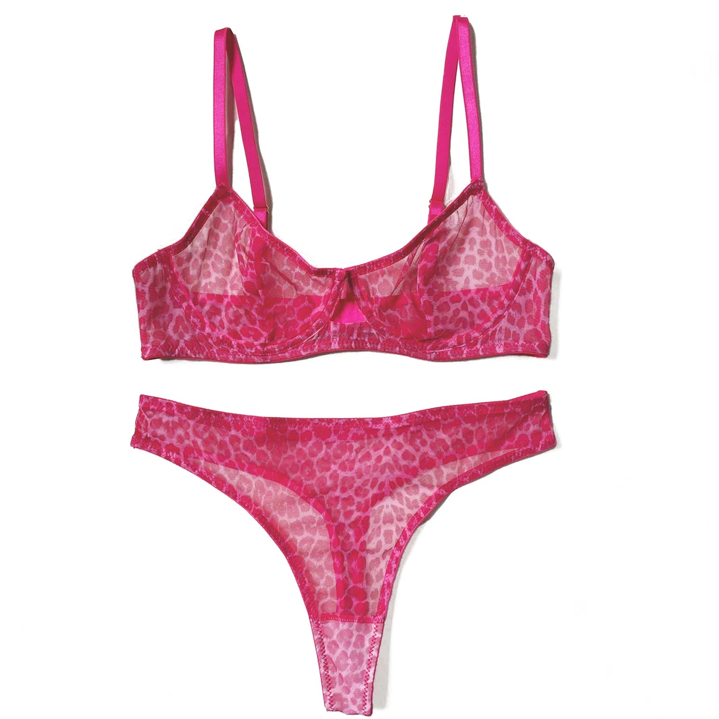 Women's bra set Sexy Leopard Print Transparent Underwire Bra Panty Set Sexy Lingerie Thin Seducing Mesh Printed Lingerie Set