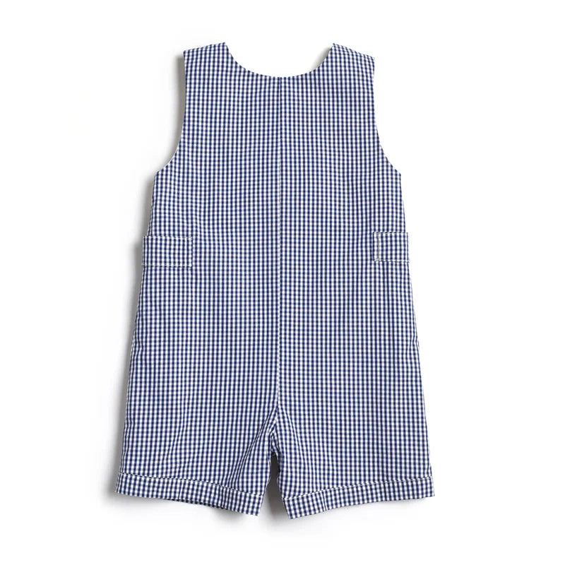 2024 Baby Summer Clothes Boy Embroidery Suspenders Pants Children Plaid Leisure Suit Infants Smocked Clothing Kids Outfits