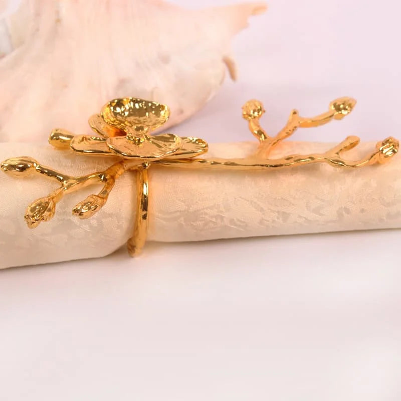 4PCS Christmas Wedding Easter Napkin Rings,Plum Blossom Golden Napkin Buckles,Dinner Parties Dining Table Decor Napkin Holder