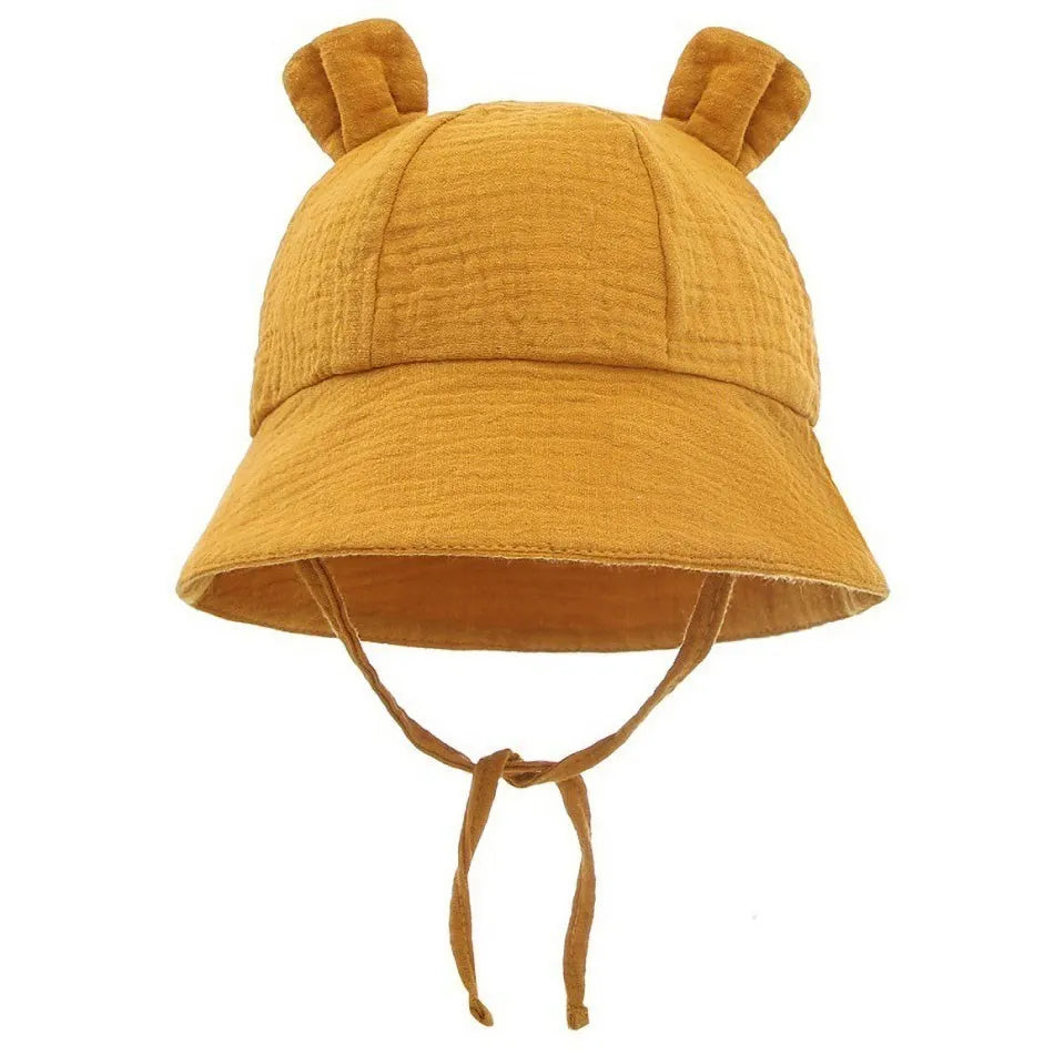 Newborn Baby Hat Infant Muslin Bucket Hat Kids Bear Ears Summer Beach Sun Caps Boys Girls Easter Hats For Toddlers 3-12 Months