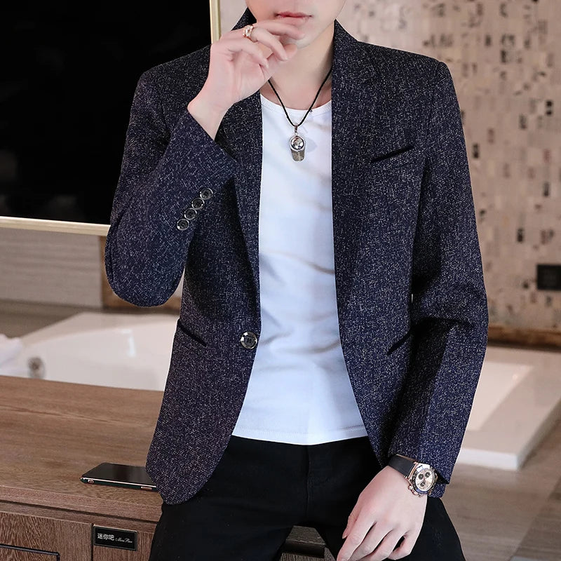 2023 Men Blaze Fashion Handsome All Fashion Handsome Korean Version Slim Boutique Business Leisure Four Seasons Polyester