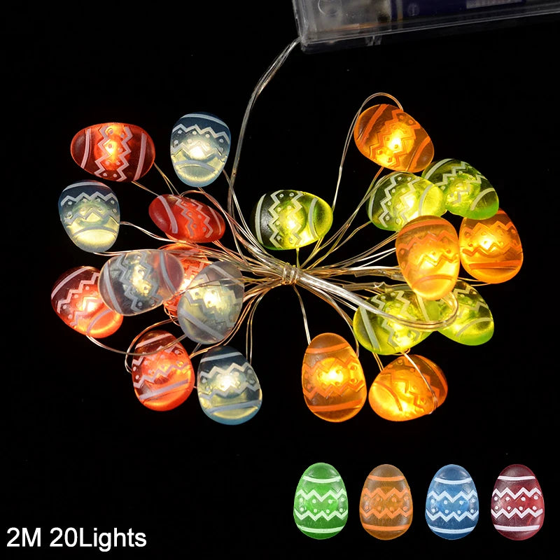 2M 20LED Easter Rabbit Carrot String Light Chick Eggs Fairy Light Garland 2025 Happy Easter Party Decoration For Home Kids Gift