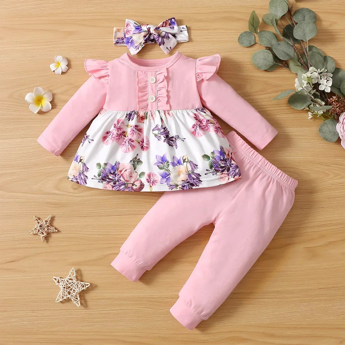 3Pcs Newborn Clothes Baby Girl Clothes Sets Infant Outfit Ruffles Romper Top Bow Leopard Pants New Born Toddler Clothing