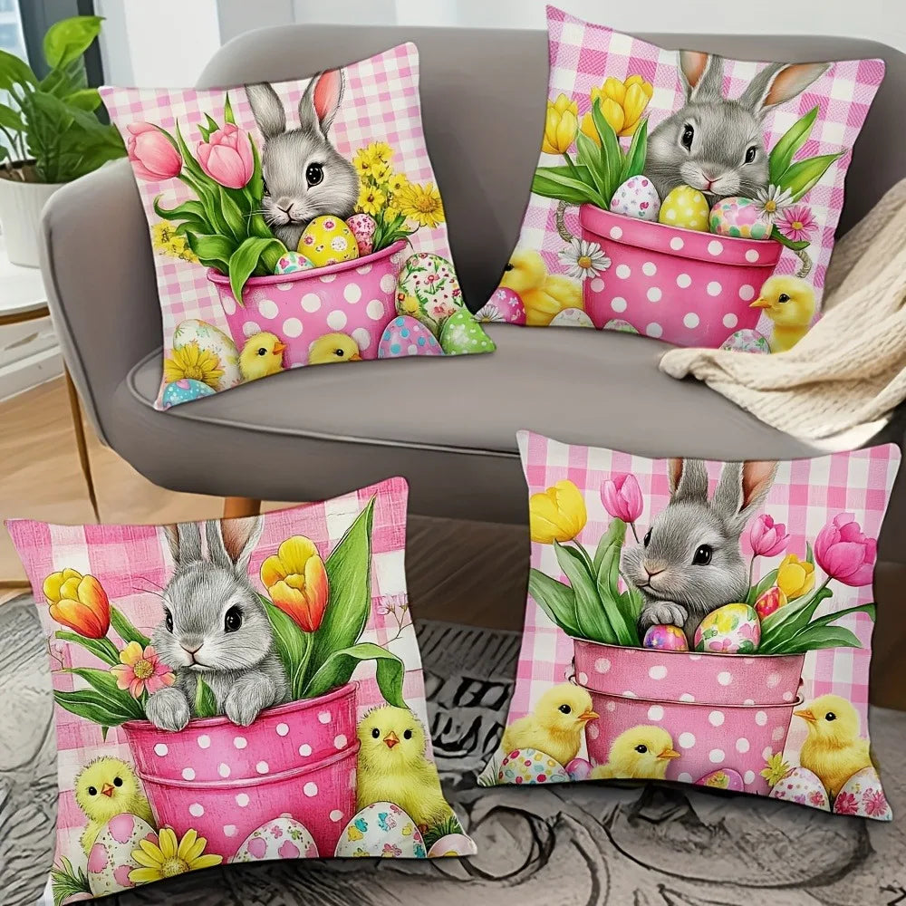 Easter Bunny Print Pillowcase Holiday Bedroom Living Room Decoration Polyester Cushion Cover Nordic Home Decor Pillowcase