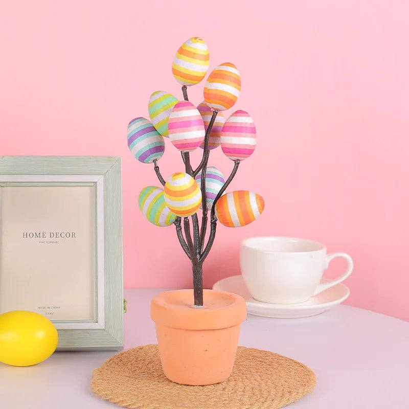 Easter Egg Potted Plant Artificial Tabletop Easter Egg Tree Decor for Easter Home Decor Centerpiece Flower Arrangement