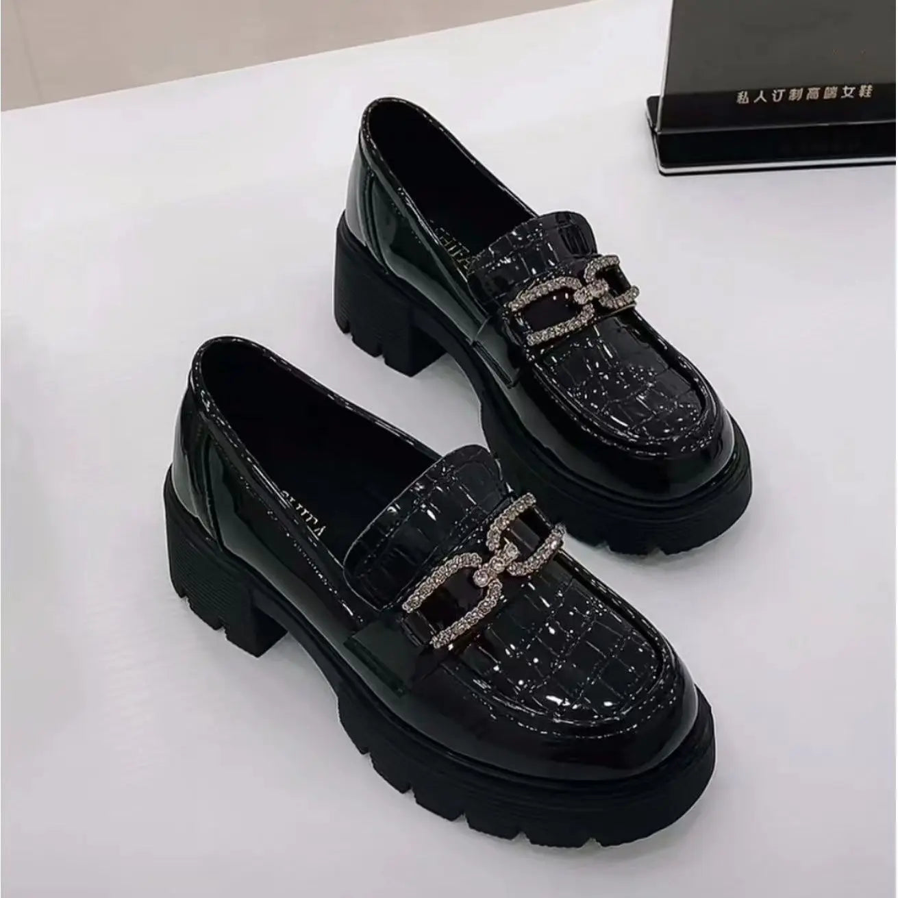 Woman Pumps Loafers Cute Kawaii Platform Shoes For Women Fashion Leather Casual Block Heel Round Toe Chunky Heels Popular Shoe A