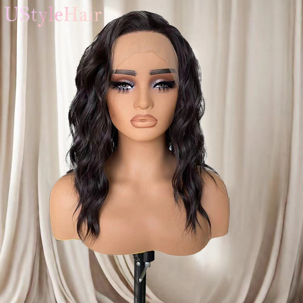 UStyleHair Dark Brown Lace Front Wig Natural Looking 12inches Short Wave Wig Heat Resistant Synthetic Hair Daily Use Cosplay Wig