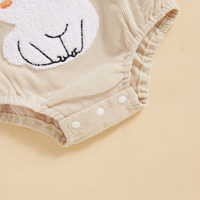 Adorable Baby Easter Romper Set with Cute Bunny Embroidery Flutter Sleeves and Matching Headband for Girls