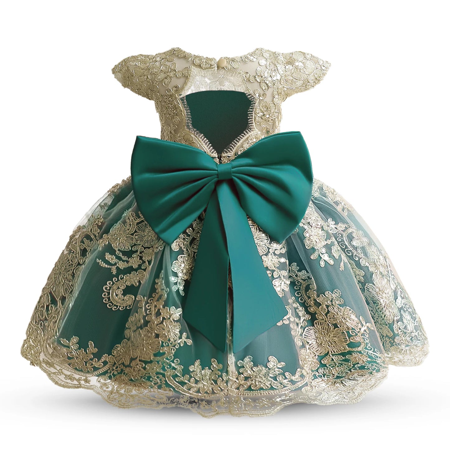 Embroidery Elegant Princess Dress for Girls Luxury Golden Lace Vintage Children Festival Party Gown Baby Formal Weddings Dresses