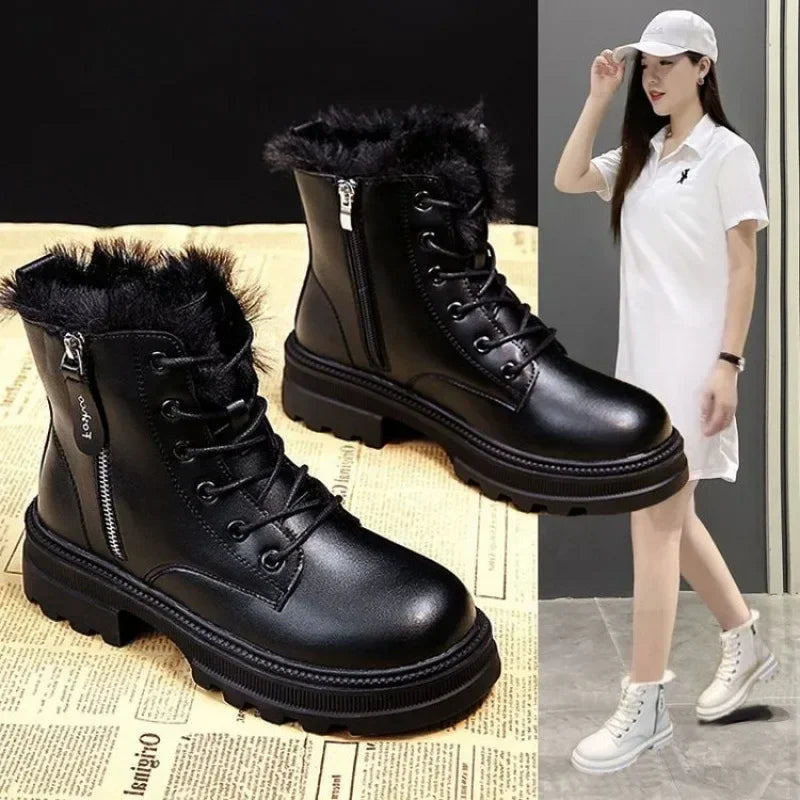 Snow Boots Women's Shoes New Plush Cotton Shoes Zip Winter Ankle Boots Platform Warm Non-slip Comfortable Outdoor Boots 2025