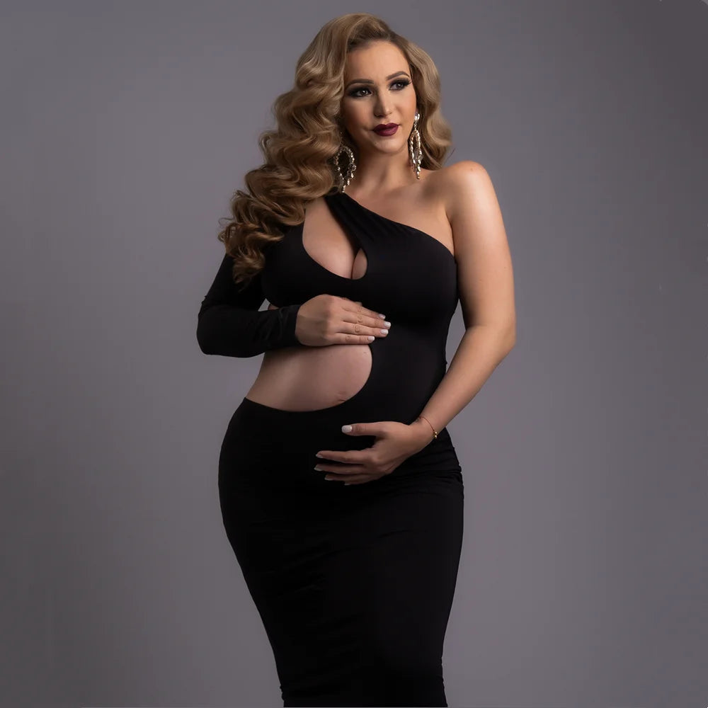 Slope Shoulder Skinny Maternity Photography Dress Stretchy Pregnant Woman Photo Shoot Dress
