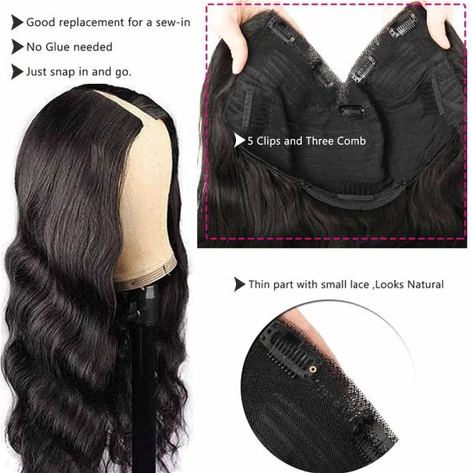 Body Wave V Part Wig Human Hair Machine Made Remy Brazilian Human Hair Wigs 100% Loose Wavy V Part Human Hair Wigs Women On Sale