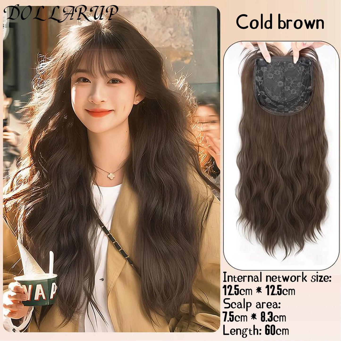DOLLARUP Hair Toppers with Bangs for Women Synthetic 12.5x12.5 Top Hairpieces Wigs Long Striaght Clip in Hair Extension