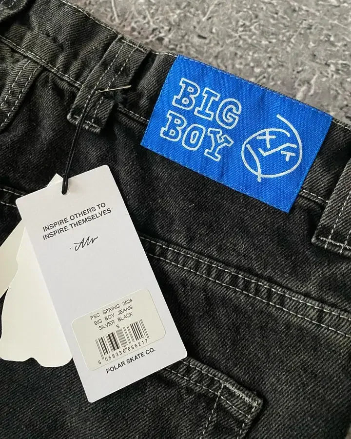 Harajuku Gothic Streetwear Polar Big Boy Jeans Japanese Hip Hop Cartoon Embroidery Baggy Jean Black Pant High Waisd Wide Trouser