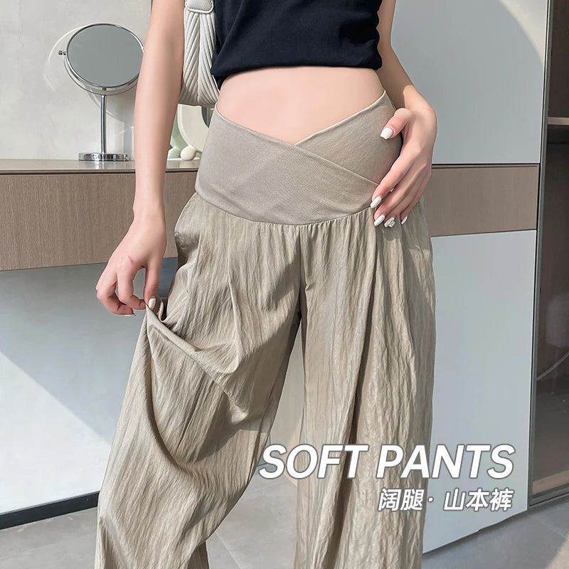 slouchy style pants for Maternity summer wide leg loose straight Across V trousers for pregnant women Yamamoto youth Pregnancy