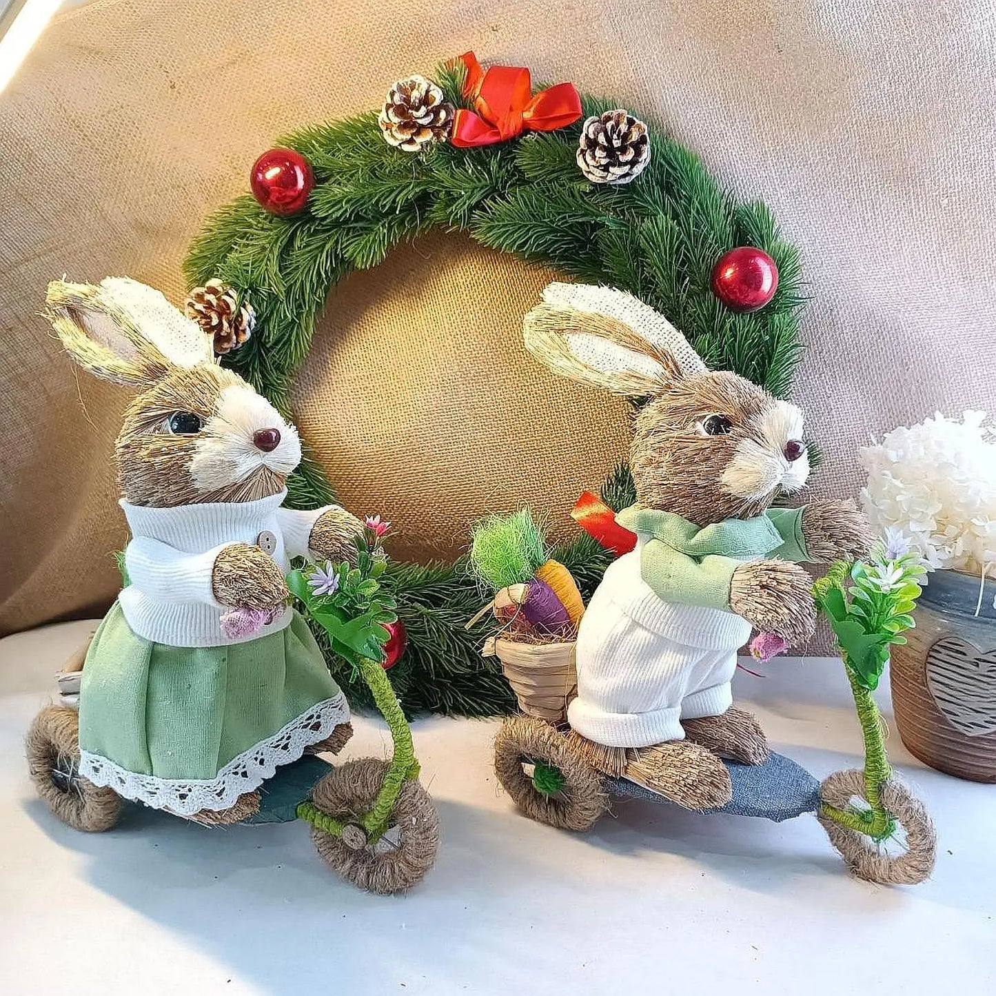 Easter Floor-Standing Bunny Decoration Cute Straw Rabbit Decoration For Garden Kitchen Yard Kindergarten Animal Ornaments