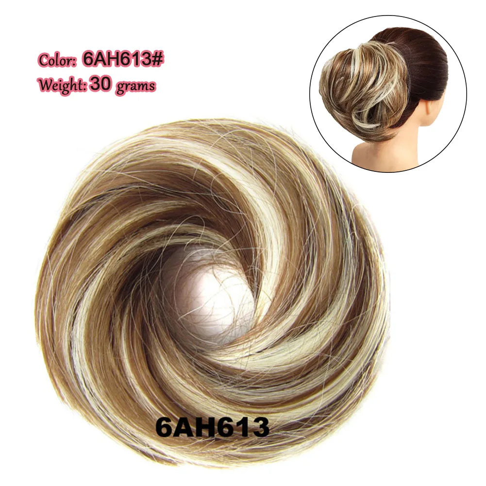 Synthetic Messy Bun Hair Piece Scrunchie Donut Tousled Flexible Hair Bun Straight Chignon Wig Accessory Updo Bun Hair