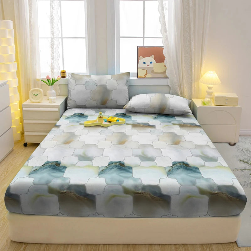 1 Simple Modern Geometry Printed Matte Fitted Sheet, Bedroom Printed Bed Cover, Bedding (Excluding Pillowcases)