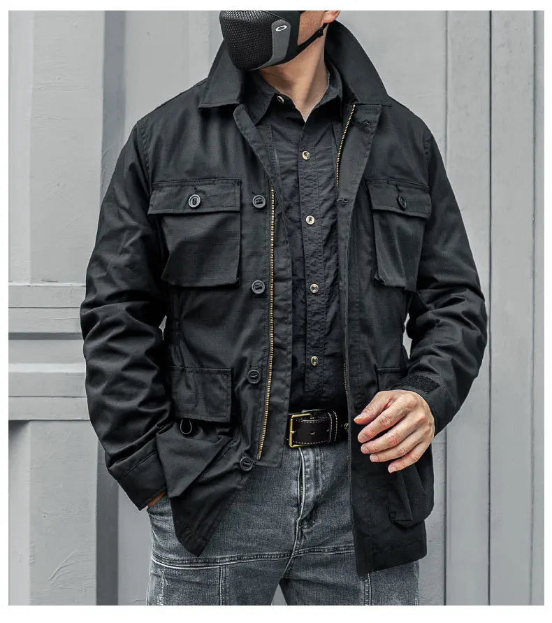 Safari Jacket Men Tactical Windbreaker Outdoor Multi-pocket Vintage Casual Coats Spring Autumn Army Camo Amekaji Hunter