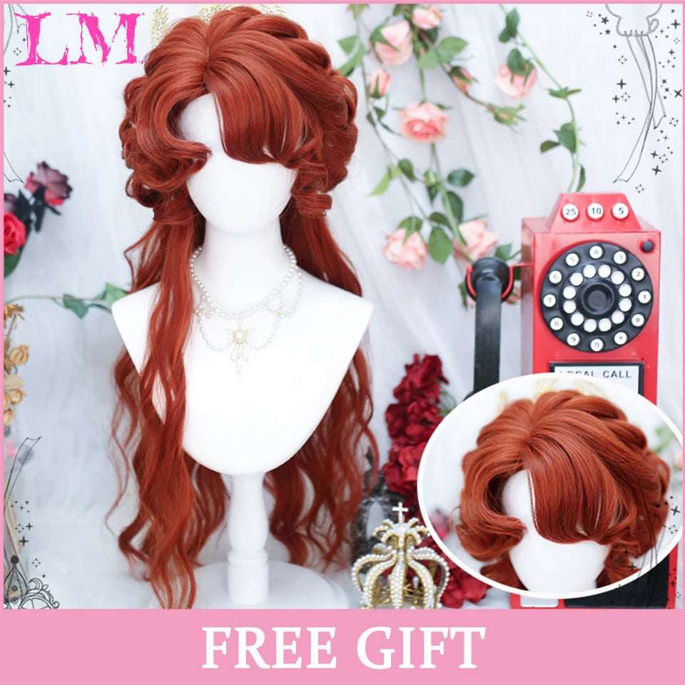 LM White Ombre Black Synthetic Wig for Women Long Curly Wave Wigs with Bangs Cosplay Party Heat Resistant Hair